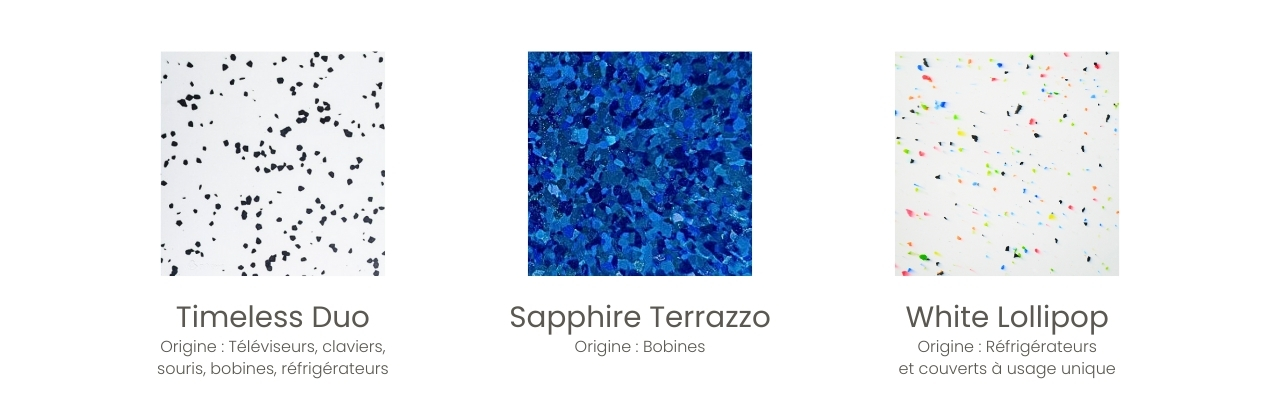 Finition des façades et plans de travail Polygood : Sapphire Terrazzo, White Lollipop, Timeless Duo